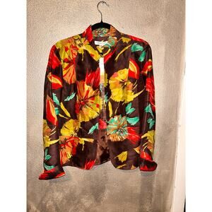 Coldwater Creek Leaf Abstraction Office Business 100% Silk Open Blazer Jacket